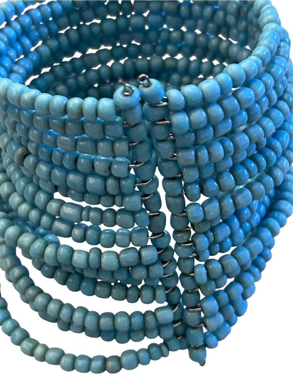 Turquoise seed bead 15 Multi-Strand Beaded Bracelet wire arm cuff blue - Picture 2 of 5